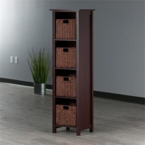 Winsome Wood Milan 5-Pc Storage Shelf with 4 Foldable Woven Baskets - Walnut