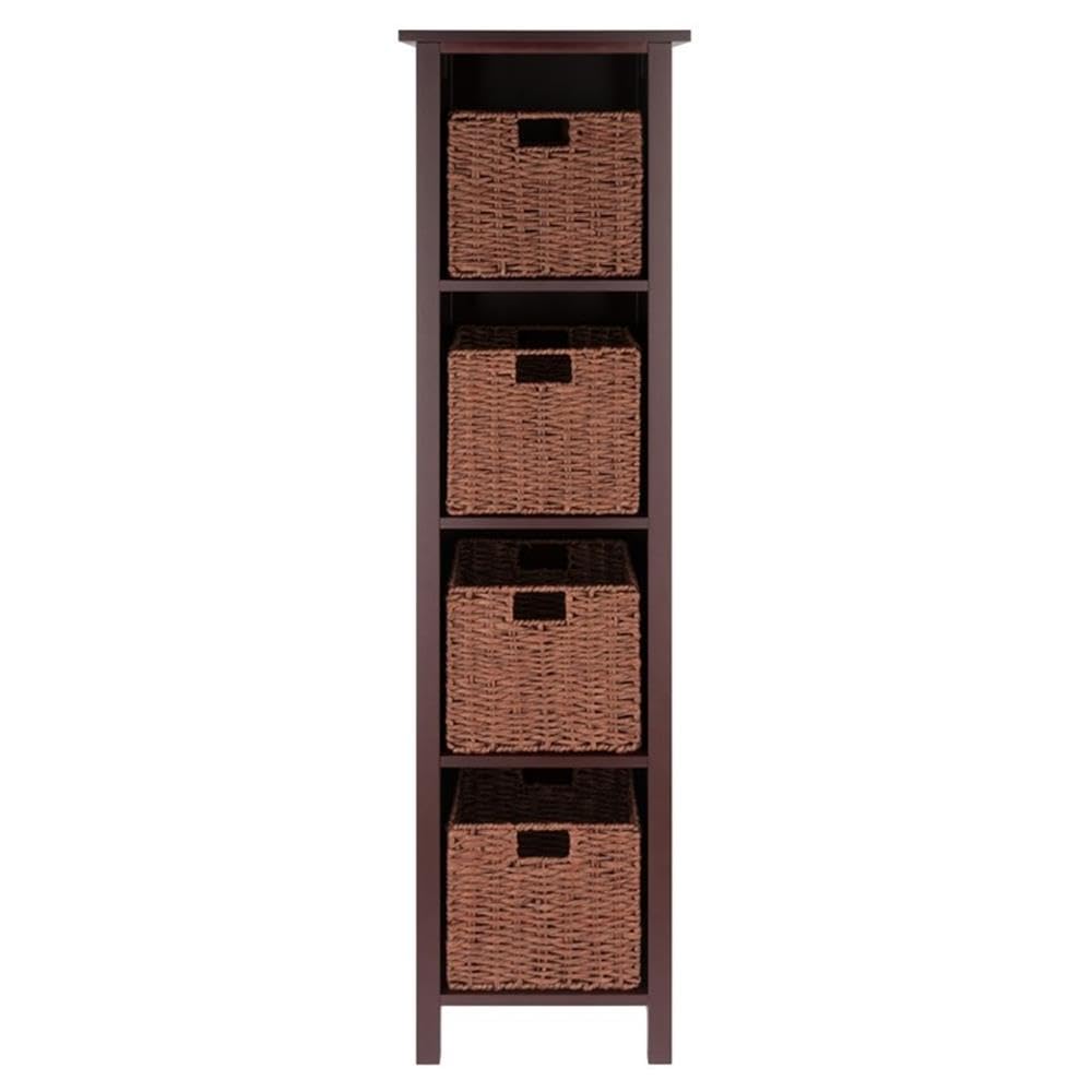 Winsome Wood Milan 5-Pc Storage Shelf with 4 Foldable Woven Baskets - Walnut