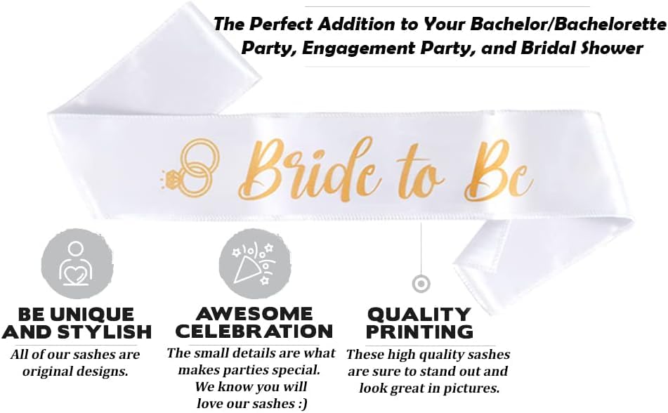 Bride to Be & Groom to Be Sash Set - Bachelorette Party Supplies Engagement Party Favors | Bridal Shower Sashes Bachelor Decorations Just Married Gift Engaged Decor Accessories Wedding Gifts