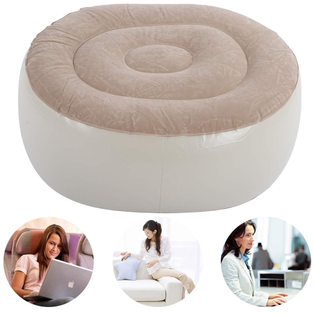 Inflatable Stool, Portable PVC Soft Ottoman Cushion Fast Inflation Home Travel All Weather Footrest Air Mattress Chair for Indoor Outdoor Patio Backyard Front Porch Garden Fitness Sports Camping Yoga