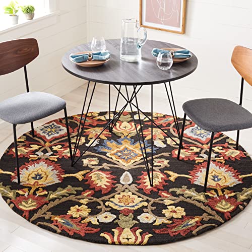 SAFAVIEH Blossom Collection 6' Round Charcoal/Multi BLM402H Handmade Wool Entryway Foyer Living Room Dining Bedroom Area Rug