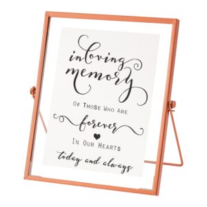 calculs in loving memory rose gold picture frame 8x10 for wedding sign display holder- memorial metal glass floating photo frames menu holder for party table decoration