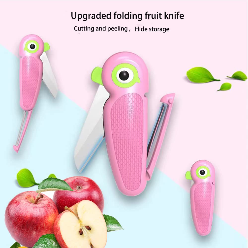 S.ROKE TTAN Portable Ceramic Paring Knife - 2.5 Inches Sharp Blade, Paring Knives, Fruit and Vegetable Knife. Folding Knife, Cutter Peeler 2 in 1, Mini Cute Fruit Knife for Travel, Camping (Pink)