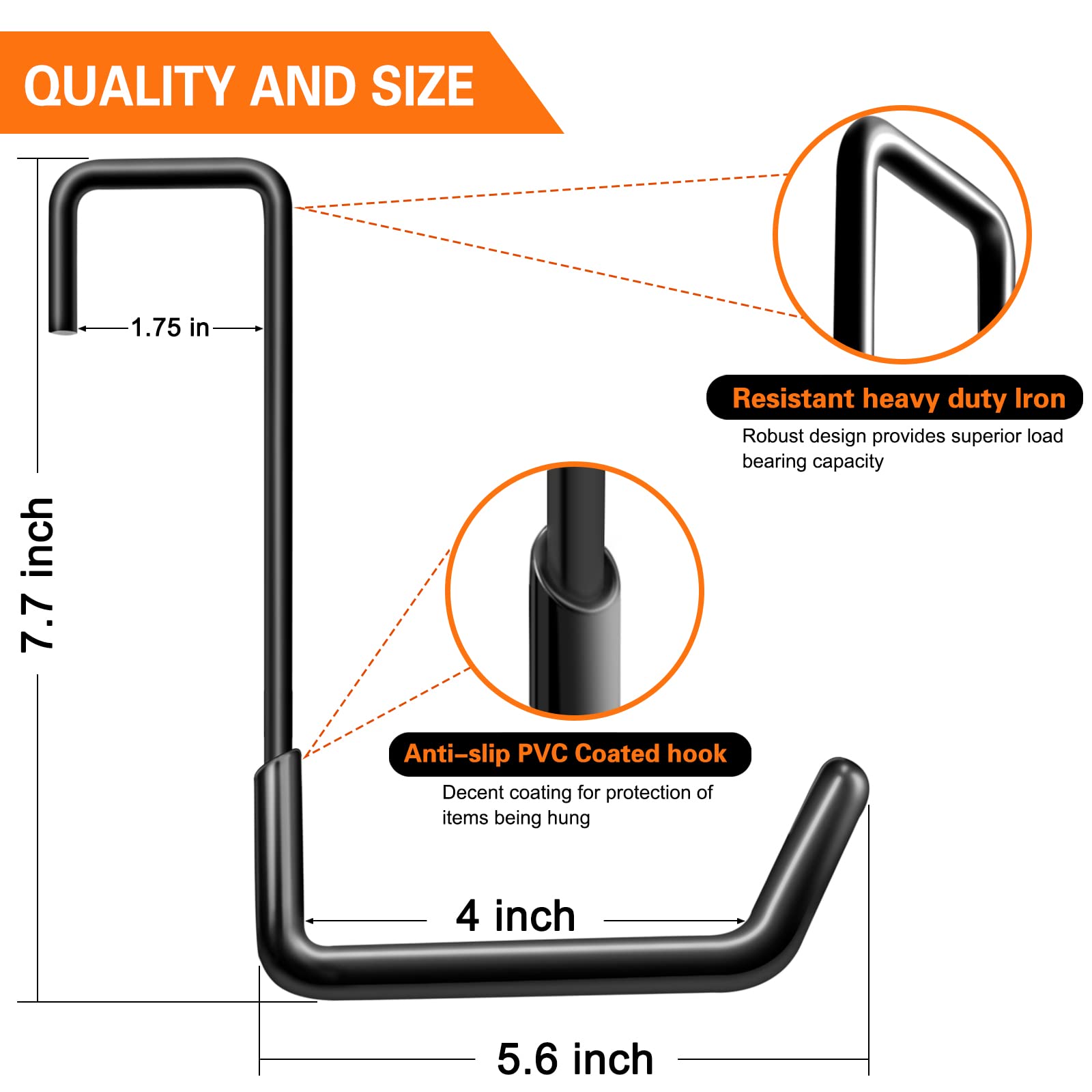 HUPBIPY Rafter Hanger Hook Garage Bike Hooks Ladder Hanger Large S Hooks for Hanging,with Non Slip Coating,for Organizing Bulk Items,Ladders,Bikes,Ropes and More Equipment (6, Black)