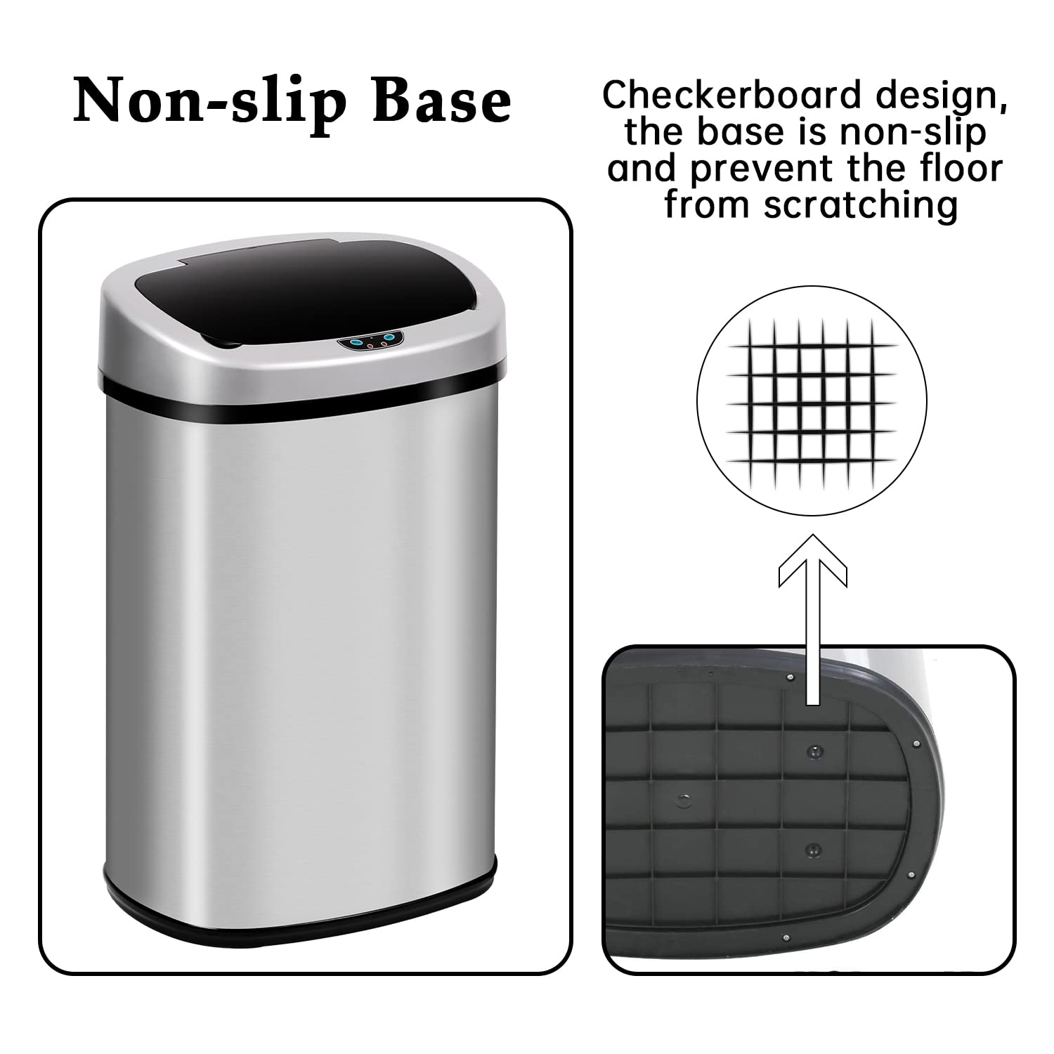 GINMAON Trash Can 13 Gallon Automatic Stainless Steel Garbage Can with Lid, Large Capacity Brushed Trash Bin Motion Sensor Metal Rubbish Can for Kitchen Office Bedroom, Silver