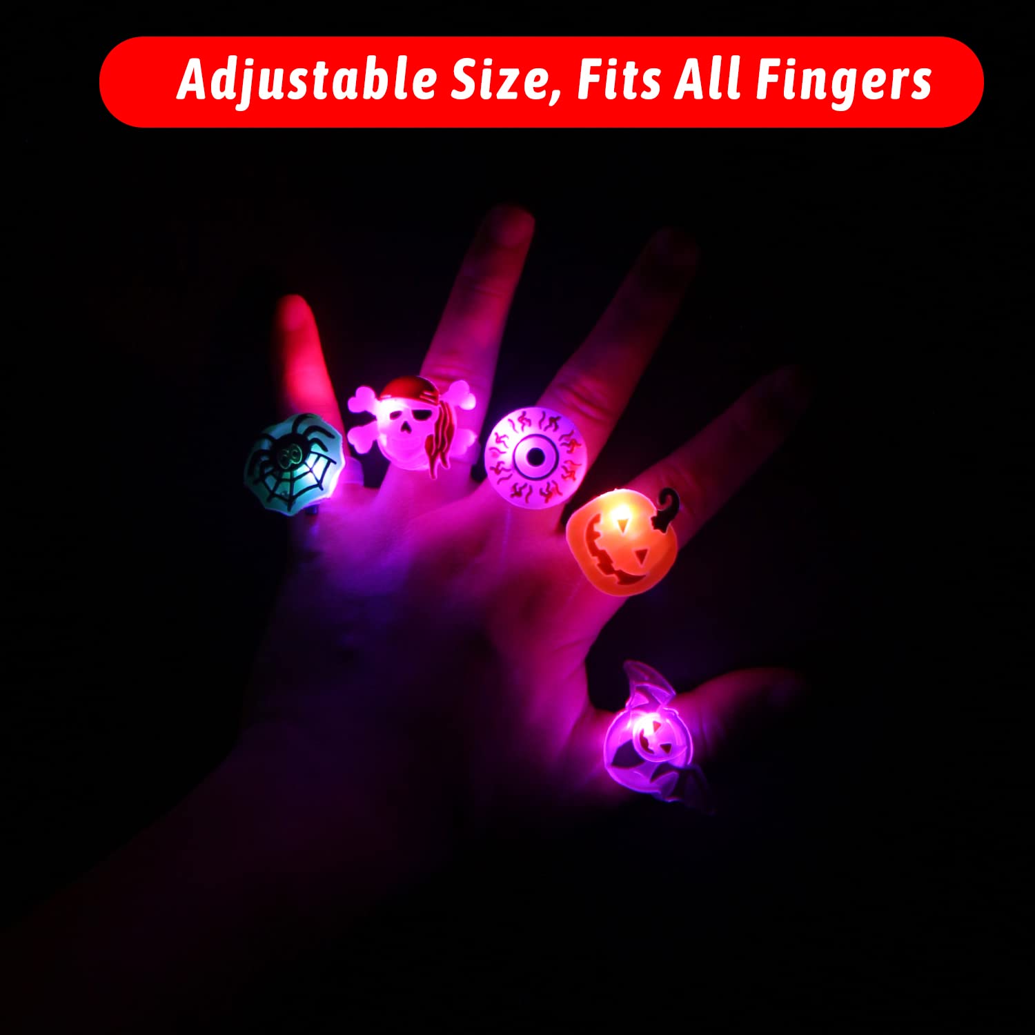 CCINEE Halloween Light up Party Favors Toys for kids, 32pcs 20 Rings+12 Bracelets LED Accessories Glow in the Dark Toys Rubber Ghost Pumpkin Skeleton for Halloween Party Supplies Decorations Gift