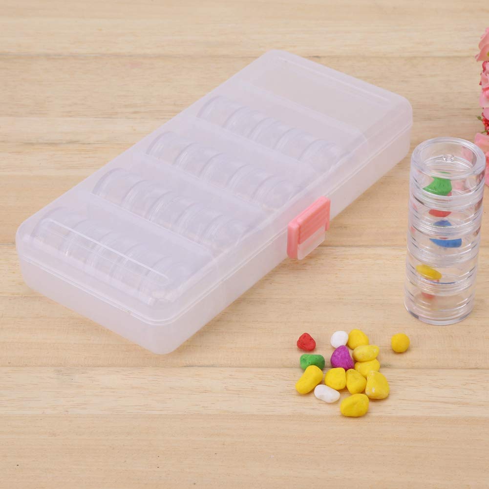 25 Pcs Small Round Container Jars,Pills Jewelry Bead Storage with Rectangle Box,Plastic Transparent Container Jar,for Earrings Rings Beads Nail Art Glitter Powder(7.48×3.74×1.37in)