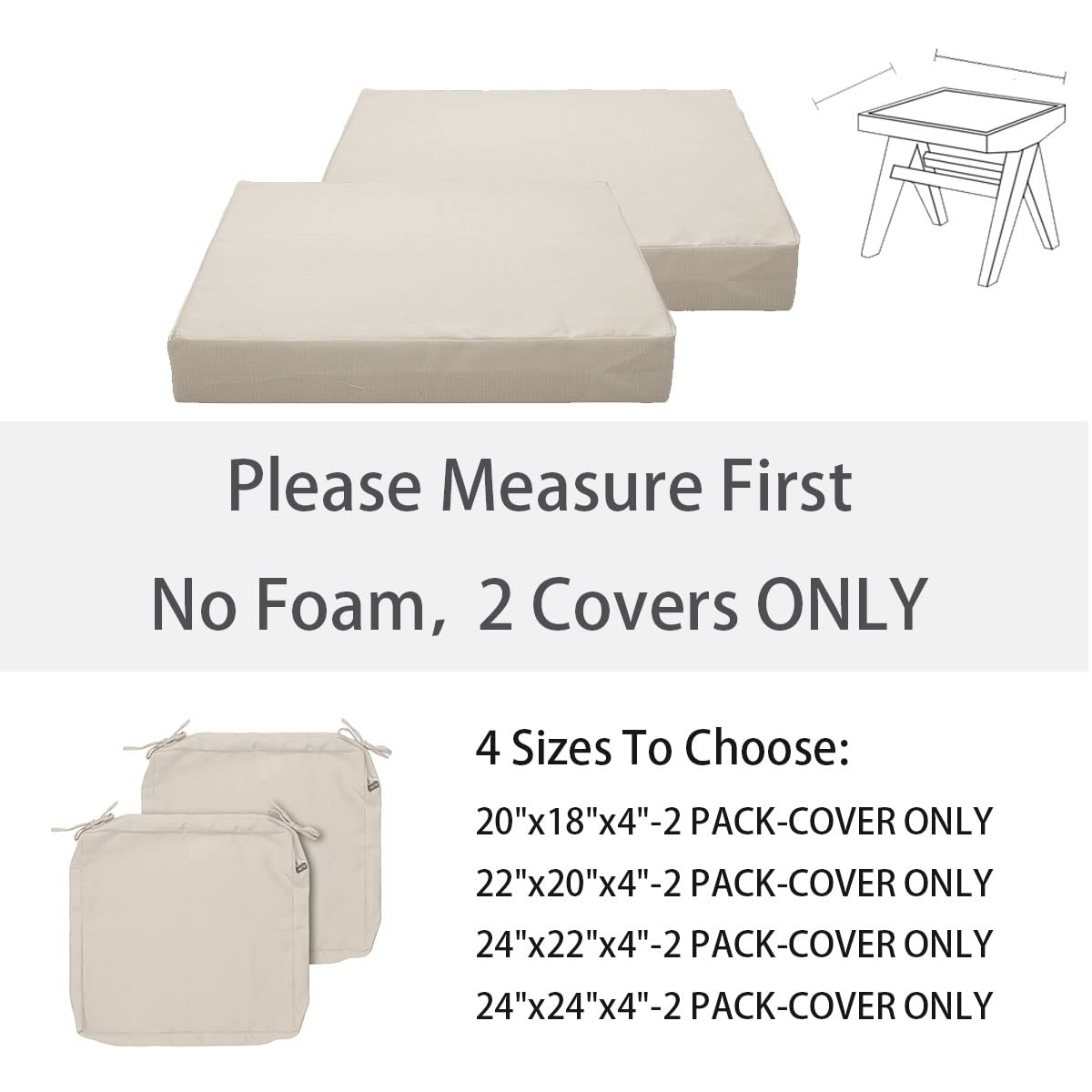 FUNHOME Waterproof Outdoor Cushion Covers 22 x 20x 4 inch,Set of 2,Replacement Cushion Covers for Garden Patio Furniture Couch Chair Fade-Resistant Slipcover Only,No Insert(Light Beige)