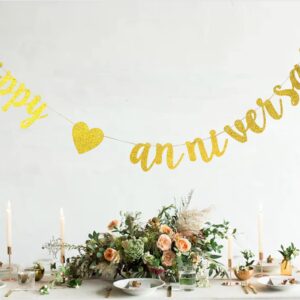 Happy Anniversary Glitter Banner, Bridal Shower, Engagement, Bachelorette,Wedding Announcement Party Photo Props(Gold)