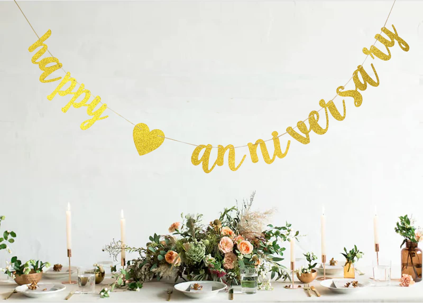 Happy Anniversary Glitter Banner, Bridal Shower, Engagement, Bachelorette,Wedding Announcement Party Photo Props(Gold)