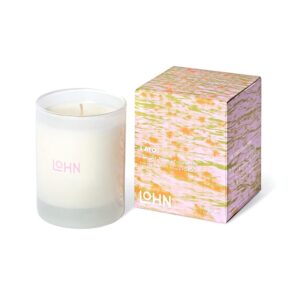 lohn lato scented candle - luxury jar candle for home decor, long lasting soy wax blend, clean ingredients, lemon, tonka bean & hibiscus, 50 hour burn time, 7.5 oz