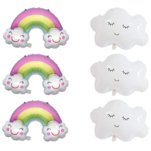 6 Pack Big Size Rainbow and White Cloud Balloons for Birthday Party Baby Shower Bridal Shower Bachelorette Party Decoration