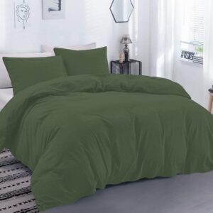 Super King Plus Size (120" x 120") Inch, 3Pcs Duvet Cover Set Zipper Closer & Corner Ties, 800 Thread Count 100% Egyptian Cotton, Duvet Cover Soft and Easy Care - Sage Solid