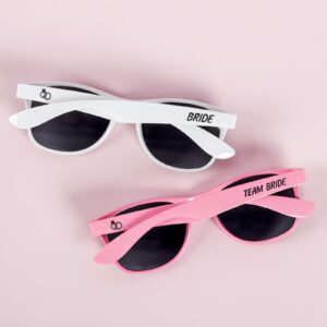 Bachelorette Party Sunglasses - Set of 1 Bride (White) & 7 Team Bride (Pink) Sun Glasses | Pack of 8 Bride Sunglasses & Bridesmaid Sunglasses Favor Bachelorette Party Supplies Bridal Wedding