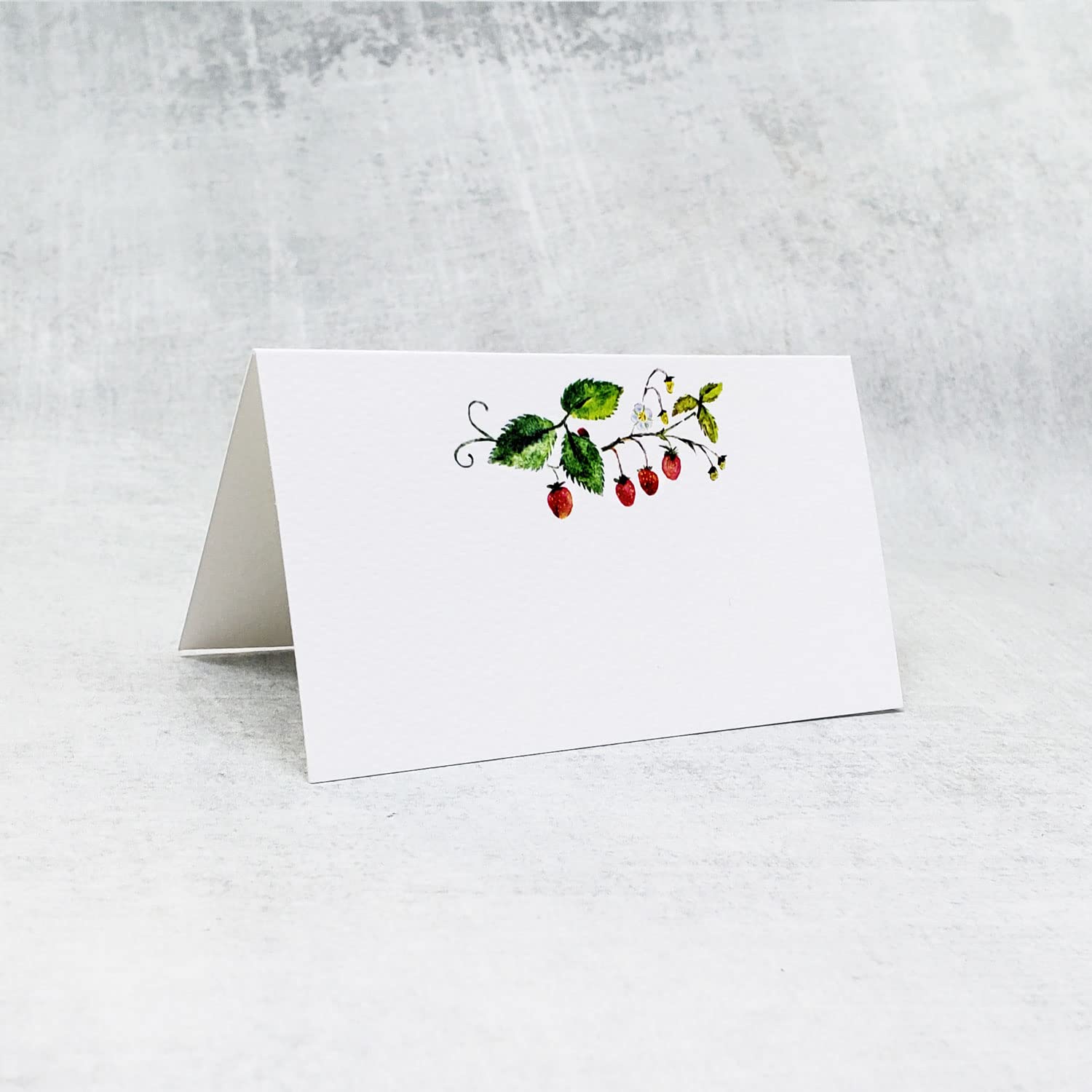 Place Cards with Strawberries on the Vine for Weddings, Showers, and Dinner Parties. Table Tent Style, Scored for Easy Folding. (50)