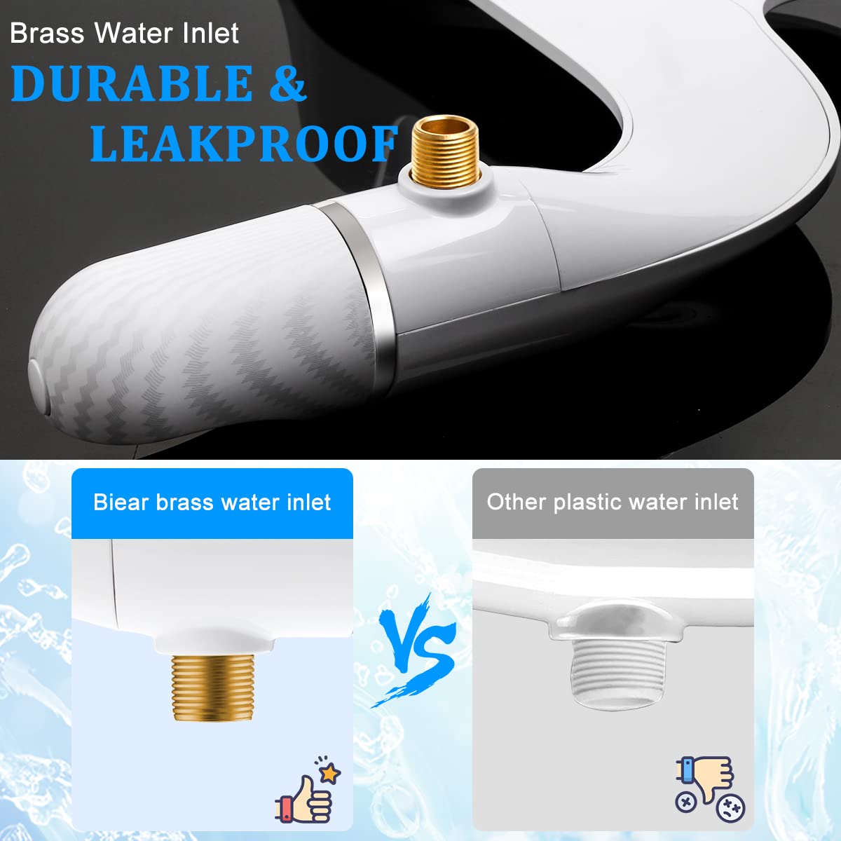 BIEAR Bidet Attachment For Toilet, Ultra-Slim Dual Nozzle Bidet Attachment Adjustable Water Pressure Non-Electric Fresh Cold Water Bidet Toilet Seat Attachment for Feminine and Posterior Wash (White)