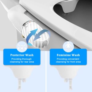 BIEAR Bidet Attachment For Toilet, Ultra-Slim Dual Nozzle Bidet Attachment Adjustable Water Pressure Non-Electric Fresh Cold Water Bidet Toilet Seat Attachment for Feminine and Posterior Wash (White)