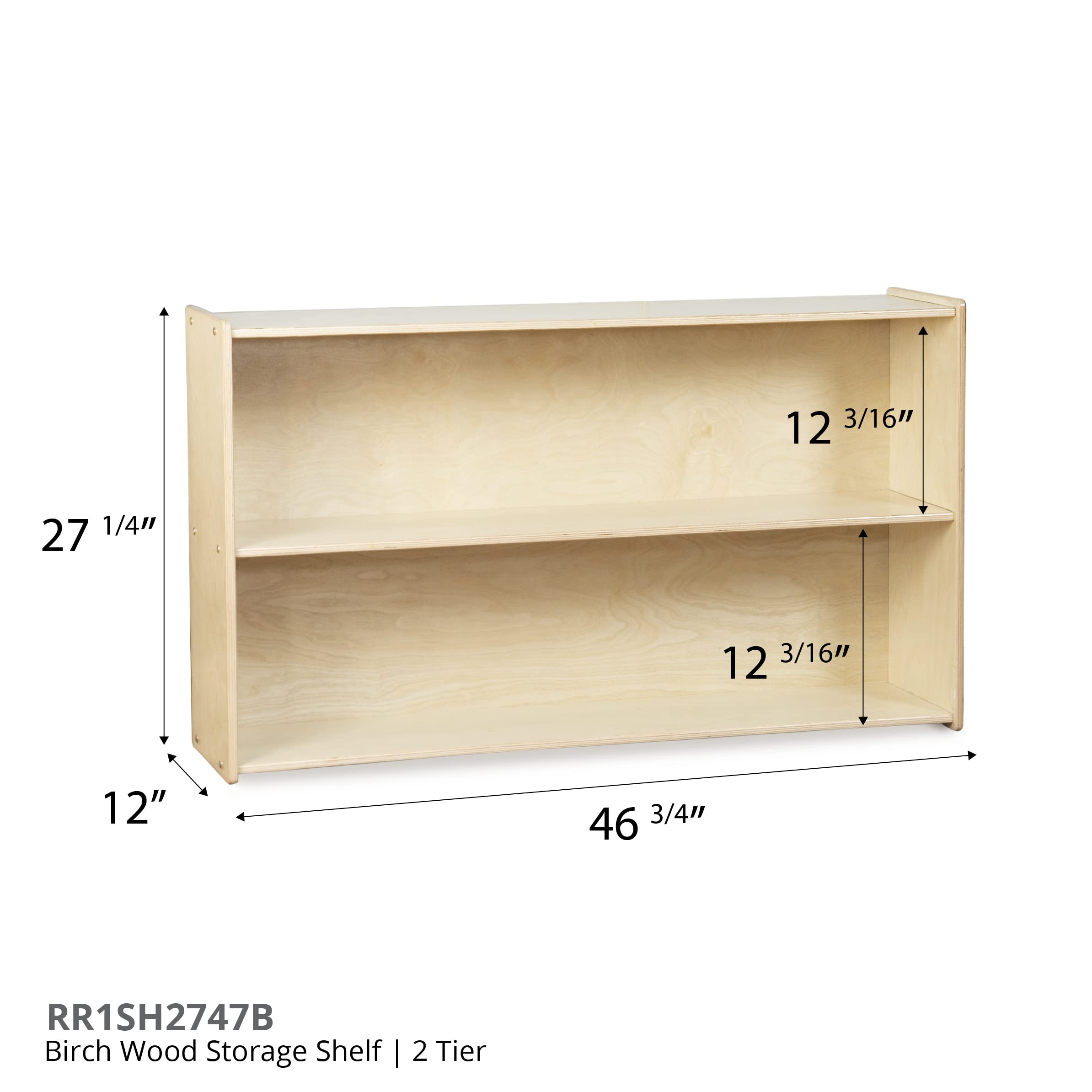 Daycare Shelves for Kids, Bookcase with 2 Shelves for Storage, Wood Furniture for Toddlers, Children, Montessori, Classroom, 47-inch Width