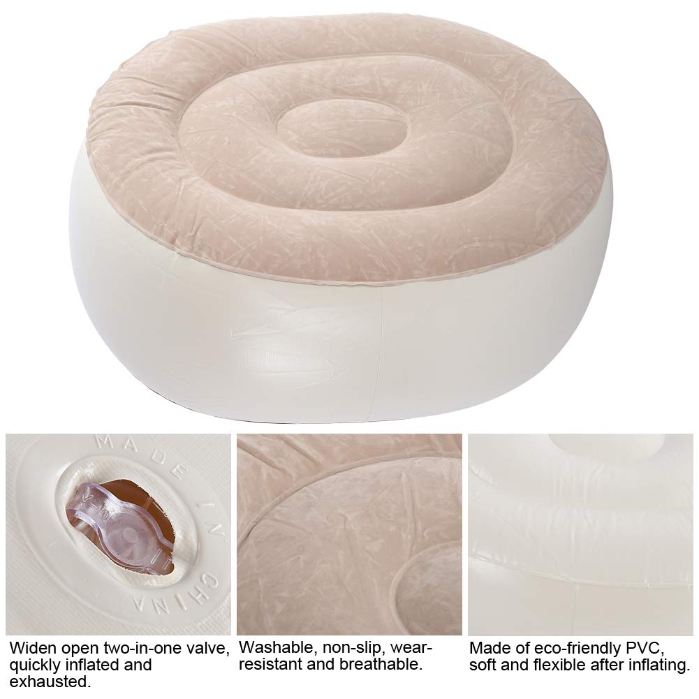 Inflatable Stool, Portable PVC Soft Ottoman Cushion Fast Inflation Home Travel All Weather Footrest Air Mattress Chair for Indoor Outdoor Patio Backyard Front Porch Garden Fitness Sports Camping Yoga