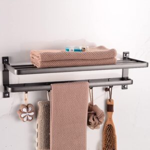 luofdclddd towel shelf, multi-function towel rack with storage, suskitchen towel holder,wall mounted bath towel rail bar with 5 hooks,metal gray, 60cm/23.6in