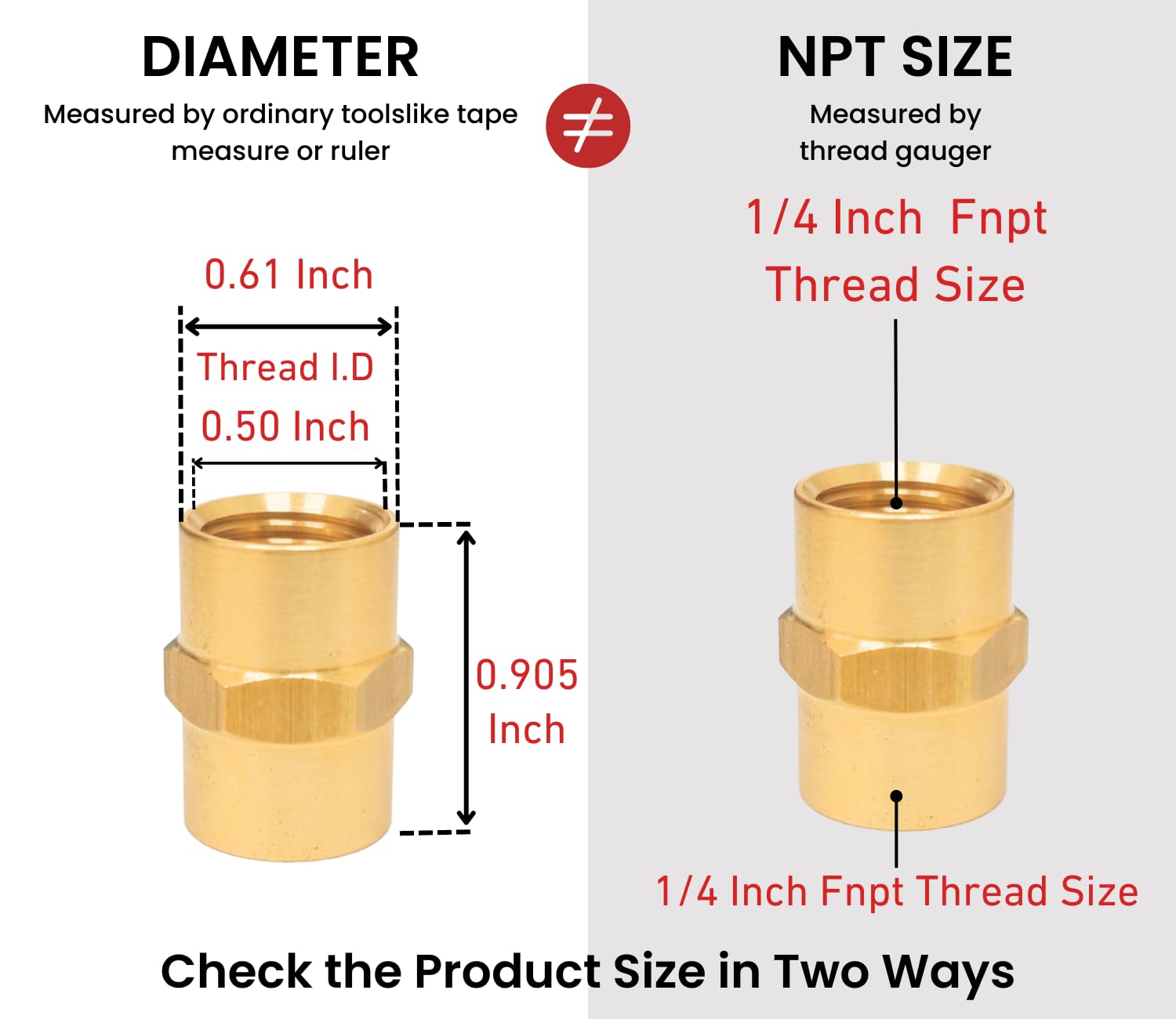 T TANYA HARDWARE Brass Coupling 1/4 Inch NPT Female x 1/4 Inch NPT Female Hex Head Pipe Fitting (Pack of 2), Compressor connector fnpt to fnpt, Air Hose Adapter Brass Fittings