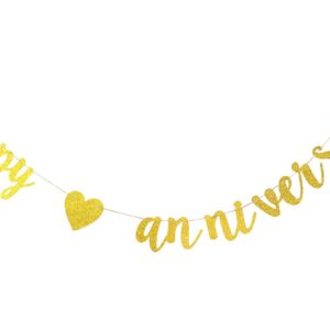 Happy Anniversary Glitter Banner, Bridal Shower, Engagement, Bachelorette,Wedding Announcement Party Photo Props(Gold)