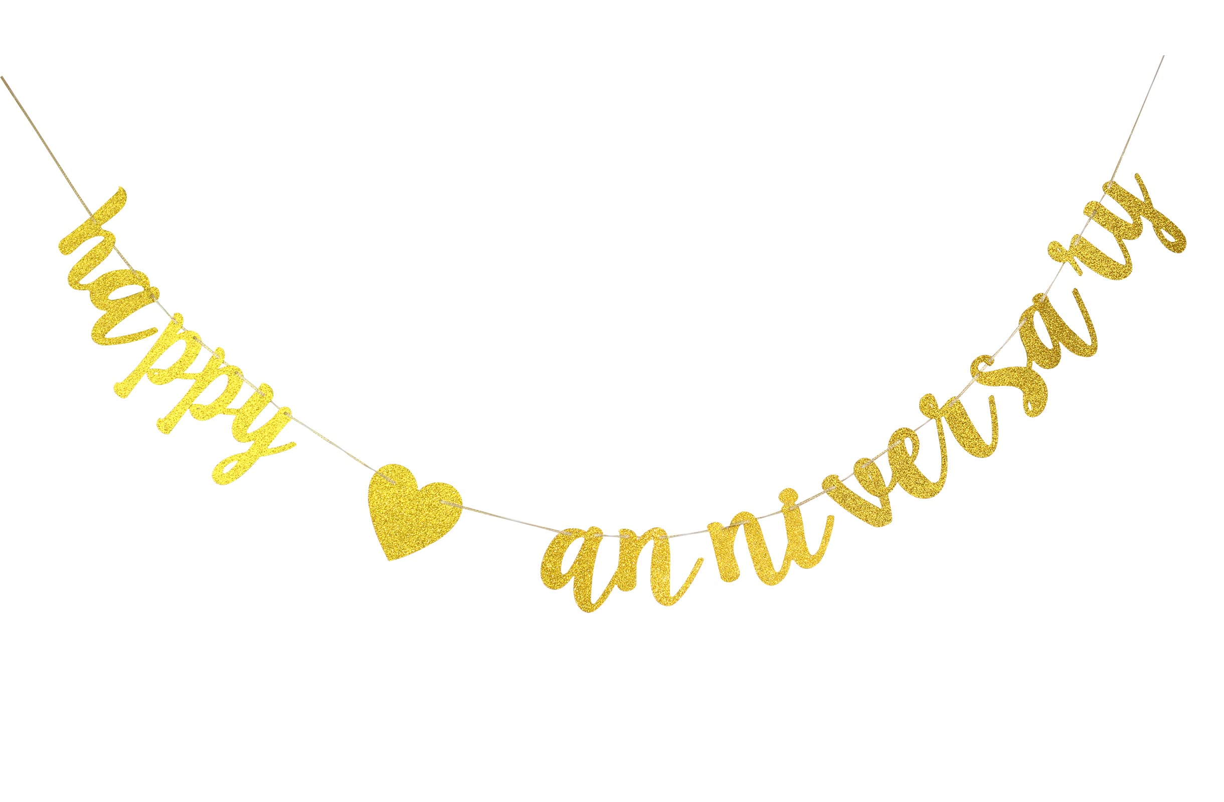 Happy Anniversary Glitter Banner, Bridal Shower, Engagement, Bachelorette,Wedding Announcement Party Photo Props(Gold)