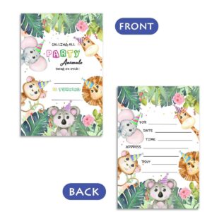 MUZRUYOU Party Animals Birthday Invitation cards with Envelopes, Wild One Animals Invitation cards, Zoo Safari Animals kids Invite (20 pack)