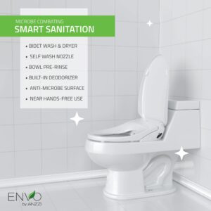 ANZZI Smart Electric Bidet Seat for Elongated Toilets, Heated Seat, Warm Air Dryer, Temperature and Pressure Controlled Functions, Air Purifier and Deodorizer, with Remote Control (TL-AZEB105B)