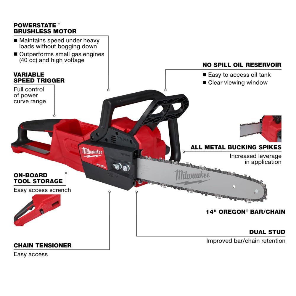 MIlwaukee M18 14 in. 18-Volt Lithium-Ion Brushless Cordless Chainsaw (Tool-Only) 2727-20C