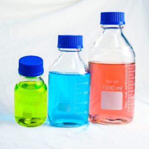 SWONES Graduated Round Reagent Media - Round Media Storage Bottle - Storage Glass Bottles, with GL45 Screw Cap,Borosilicate 3.3 Glass (250ml, 4pcs)