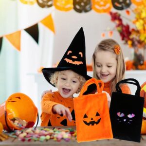 Hooin Halloween Candy Bags. 15.7'' X 11.8'' Large Soft Plush Trick or Treat Tote Bags.Pack of 2 (Pumpkin & Black Cat)