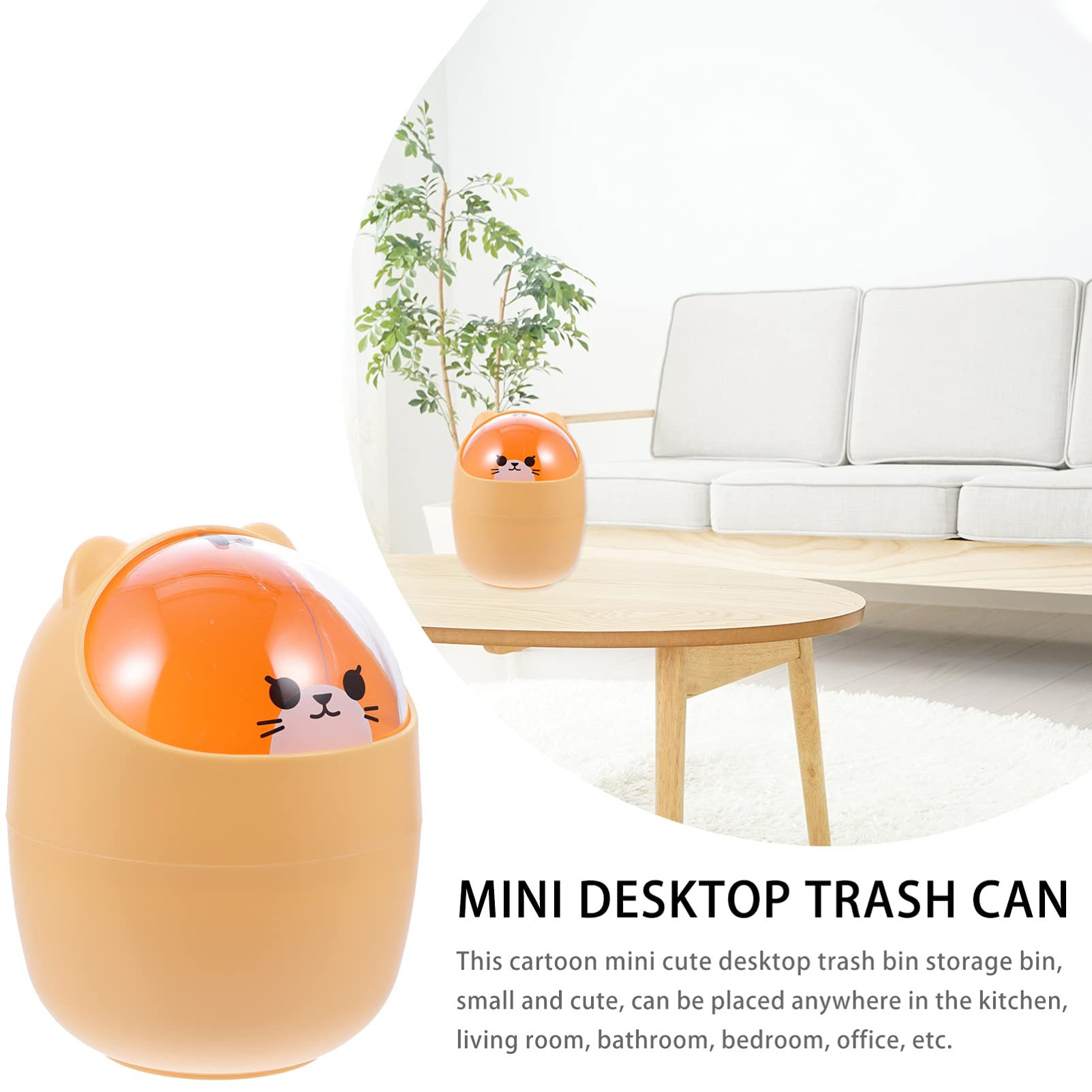 Homoyoyo Mini Garbage Bin Mini Kawaii Cute Bear Trash Bin, Nordic Style Tiny Trash Can, Mini Trash Can with Lid for Office Bedroom Use Mini Desk Bin