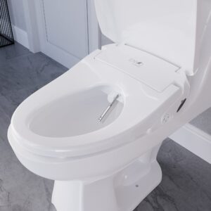 ANZZI Smart Electric Bidet Seat for Elongated Toilets, Heated Seat, Warm Air Dryer, Temperature and Pressure Controlled Functions, Air Purifier and Deodorizer, with Remote Control (TL-AZEB105B)