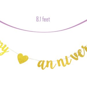 Happy Anniversary Glitter Banner, Bridal Shower, Engagement, Bachelorette,Wedding Announcement Party Photo Props(Gold)