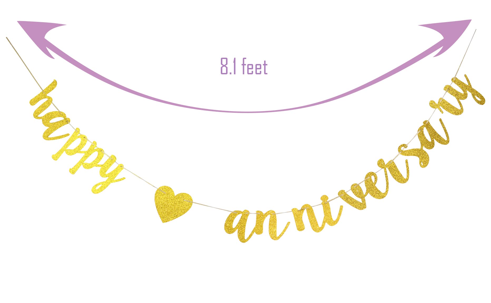 Happy Anniversary Glitter Banner, Bridal Shower, Engagement, Bachelorette,Wedding Announcement Party Photo Props(Gold)