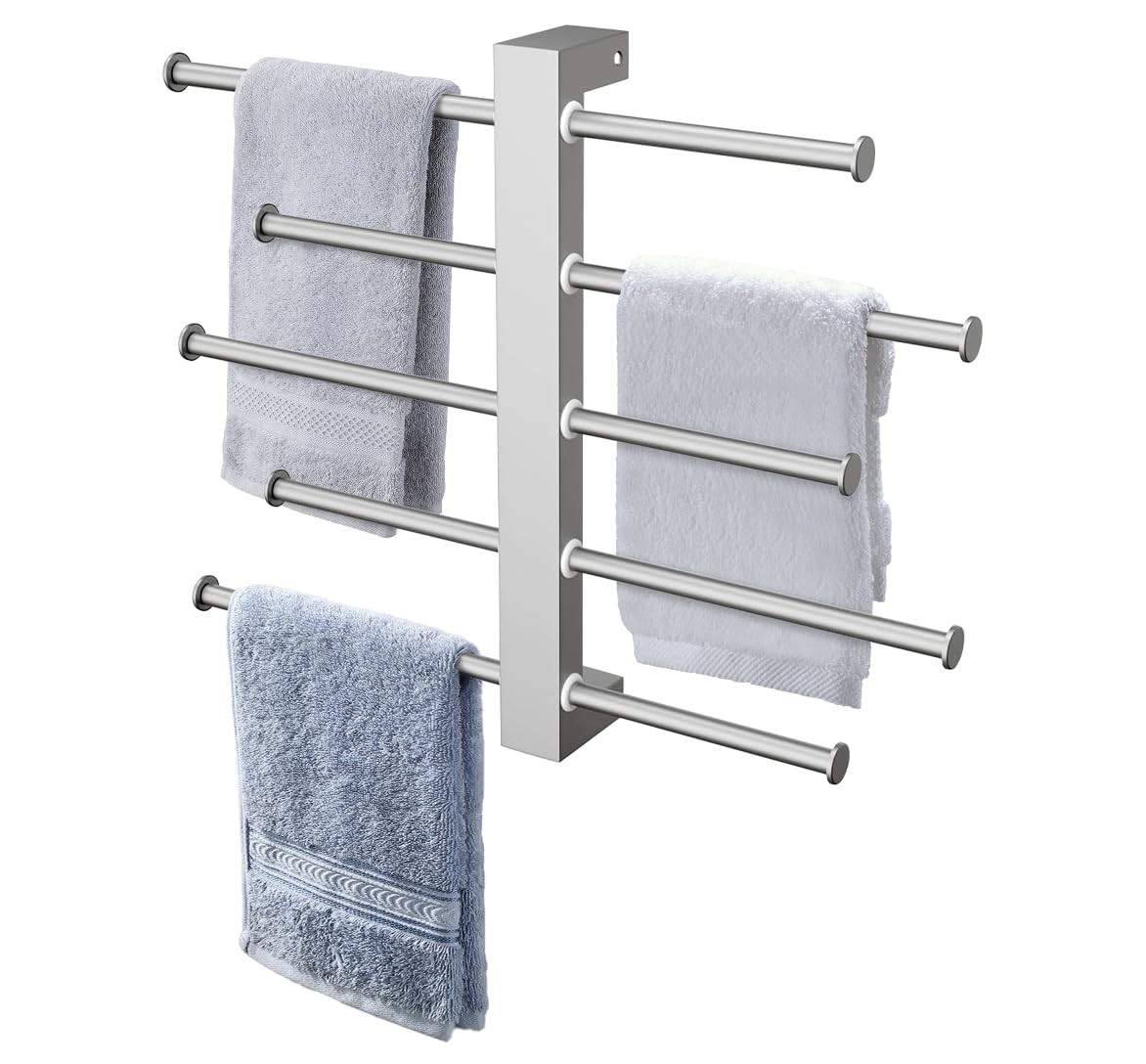 5-Tier Bridge Sliding Bathroom Towel Bar 16 Inch, ZUEXT Brushed Nickel Finished Stainless Steel Towel Holder Hanger, Wall Mounted Adjustable Hand Towel Rod for Washroom Kitchen, 1.5" Tube Towel Racks