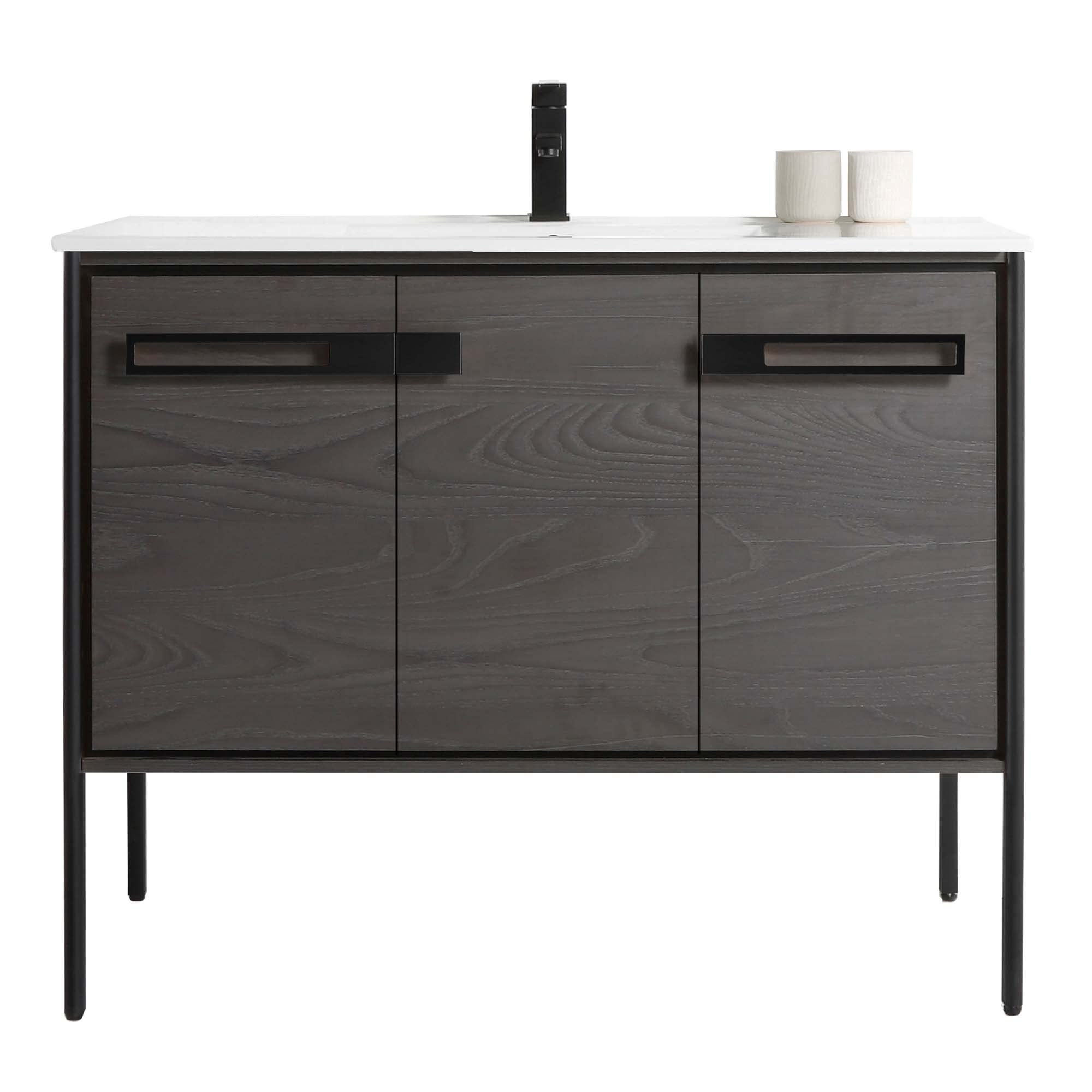 Fine Fixtures Oakville 42 in. W x 18 in. D x 33 in. H Bathroom Vanity in Black Coal Oak with White Ceramic Sink - Black Hardware