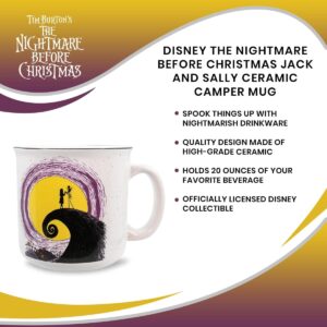 Disney The Nightmare Before Christmas Jack and Sally Spiral Hill 20-Ounce Ceramic Camper Mug | BPA-Free Travel Coffee Cup For Espresso, Caffeine, Cocoa, | Home & Kitchen Essentials | Halloween Gifts