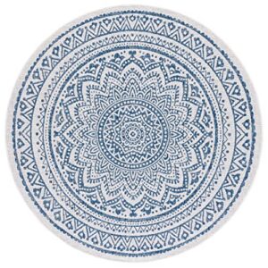 safavieh courtyard collection 4' round ivory/navy cy8734 boho mandala indoor/ outdoor easy -cleaning patio backyard mudroom area -rug