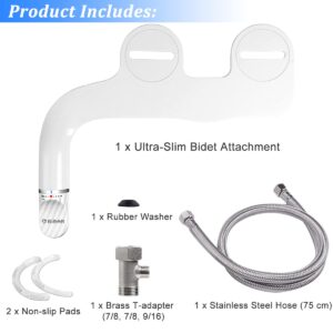 BIEAR Bidet Attachment For Toilet, Ultra-Slim Dual Nozzle Bidet Attachment Adjustable Water Pressure Non-Electric Fresh Cold Water Bidet Toilet Seat Attachment for Feminine and Posterior Wash (White)