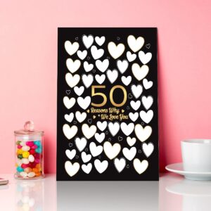 50 Reasons Why We Love You,50th Birthday Decorations,50th Birthday Gift Guest Canvas, For Her, Man, Woman, Sister, Friend, Family, Great 50th Anniversary or 50th Birthday Party Decoration-11x15 inches