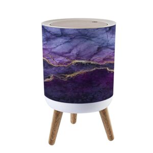 kcdcyczeal small trash can with lid abstract marbling violet blue purple marble with golden veins fake round recycle bin press top dog color