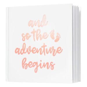 Calculs Polaroid Baby Shower Guest Book So The Adventure Begins Signature Bridal Party Picture Book Blank Pages for Instant Film 8.5” Square White Cover Rose Gold Stamping