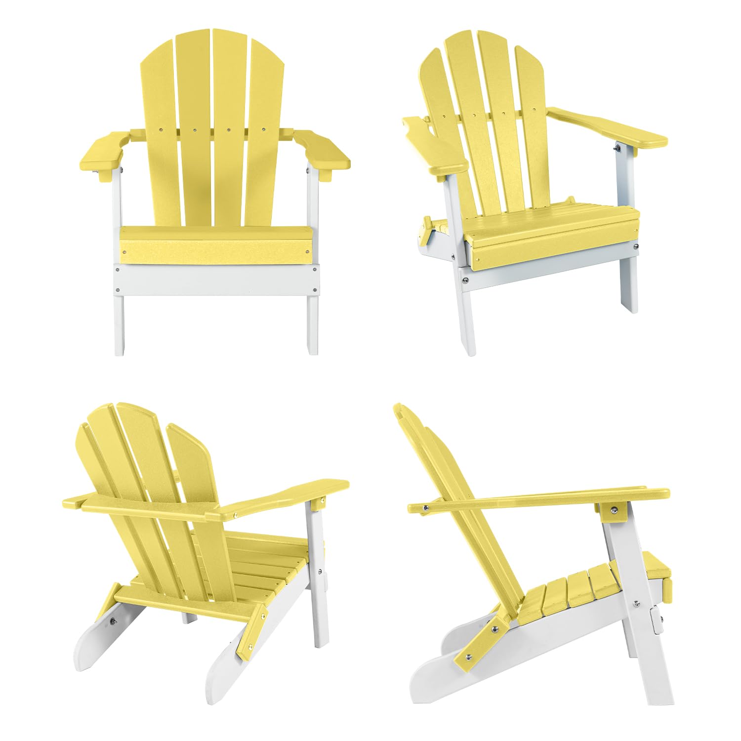 ABCPATIO Folding Mini Plastic Adirondack Chair - Outdoor Comfortable Adirondack Chairs, Weather Resistant Patio Folding Seating for Patio, Porch, Deck, Pool, Garden, Backyard (Yellow/White)