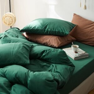 nayoroom emerald green duvet cover queen size dark forest hunter green comforter cover simple modern solid color plain bedding set soft microfiber quilt cover with zipper ties gifts for women men