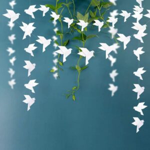 150pcs 10strings white origami paper doves garlands for wedding party decorations bday bridal shower origami love birds banner for engagement/valentine's day/birthday party peace dove decor