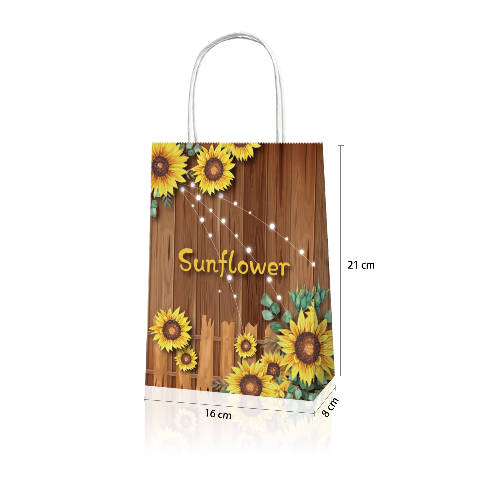 12 Pack Vintage Wooden Sunflower Candy Bags，Sunflower Goody Treat Bags with Handles Summer Sunshine Party Favor Bags for Sunflower Baby Shower Birthday Wedding Bridal Shower Party Supplies