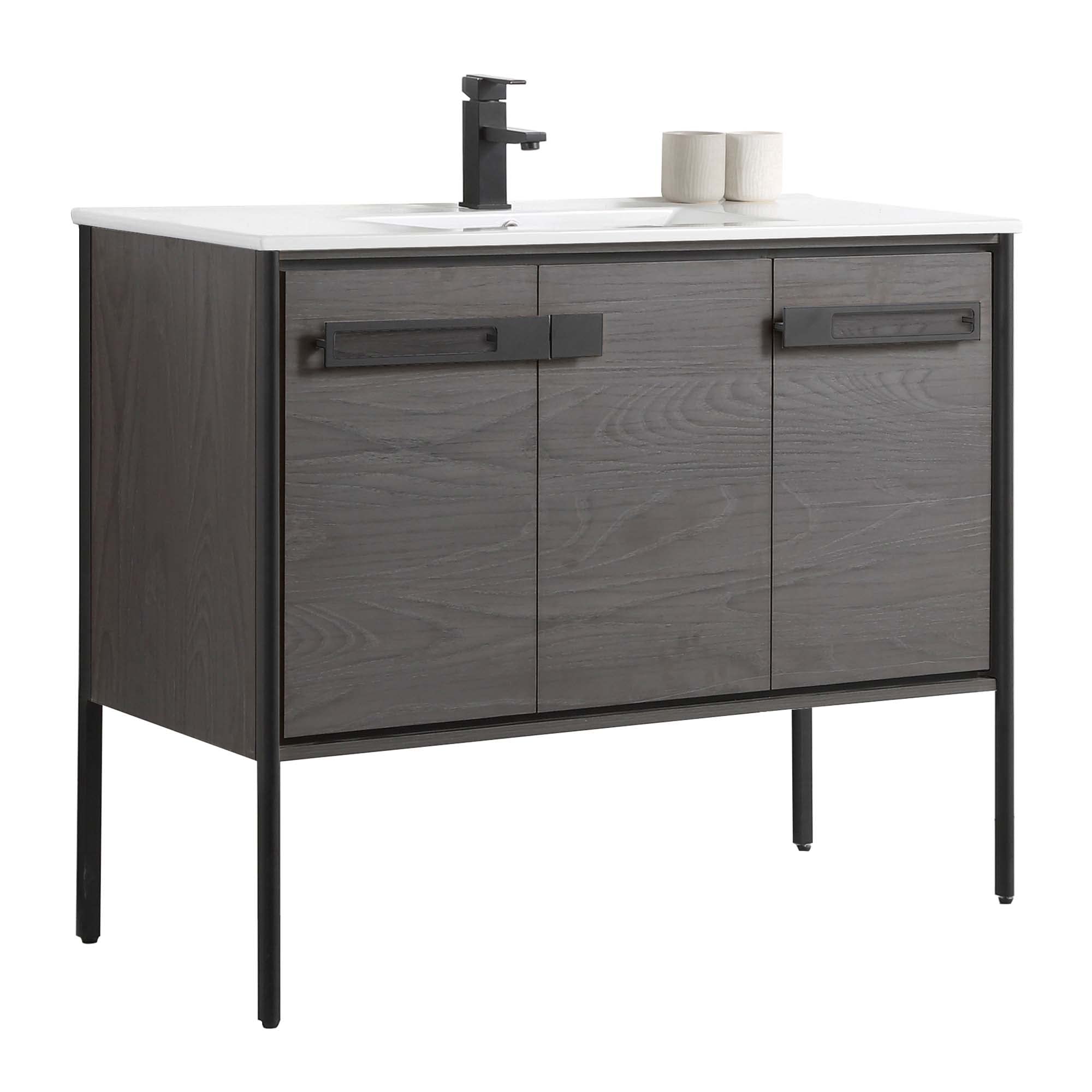 Fine Fixtures Oakville 42 in. W x 18 in. D x 33 in. H Bathroom Vanity in Black Coal Oak with White Ceramic Sink - Black Hardware