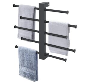 5-tier bridge sliding bathroom towel bar 16 inch, zuext oil rubbed black stainless steel towel holder hanger, wall mounted adjustable hand towel rod for washroom kitchen, 1.5" tube towel rail racks